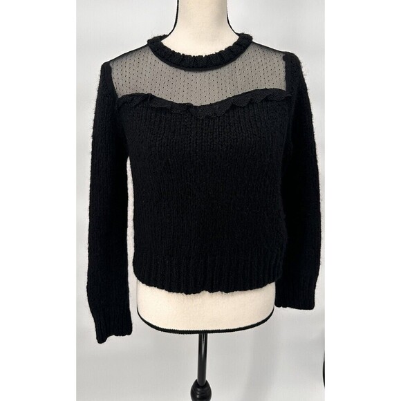 Zara Long Sleeve  Cropped Sweater Chunky Knit Black Size Medium Mesh‎ - Picture 12 of 16